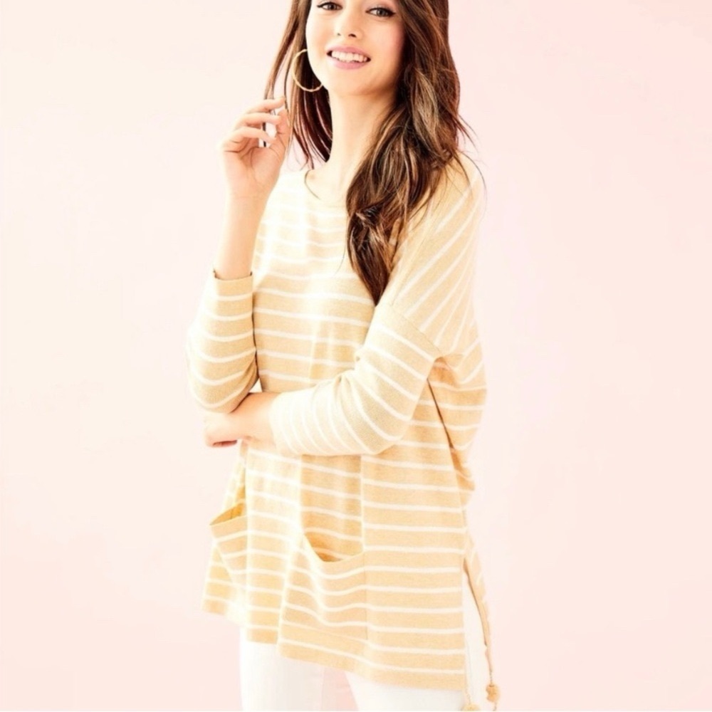 Lilly Pulitzer Beige and White Striped Sweater